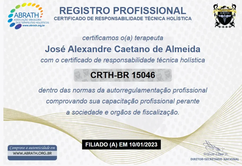 Responsável Técnico Alexandre Caetano Registro Profissional CRTH-BR-15046-Fitoterapeuta
